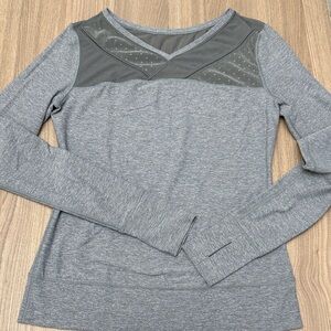 Lululemon Just Breathe Long Sleeve in Heathered Slate Gray Thumb Holes Mesh